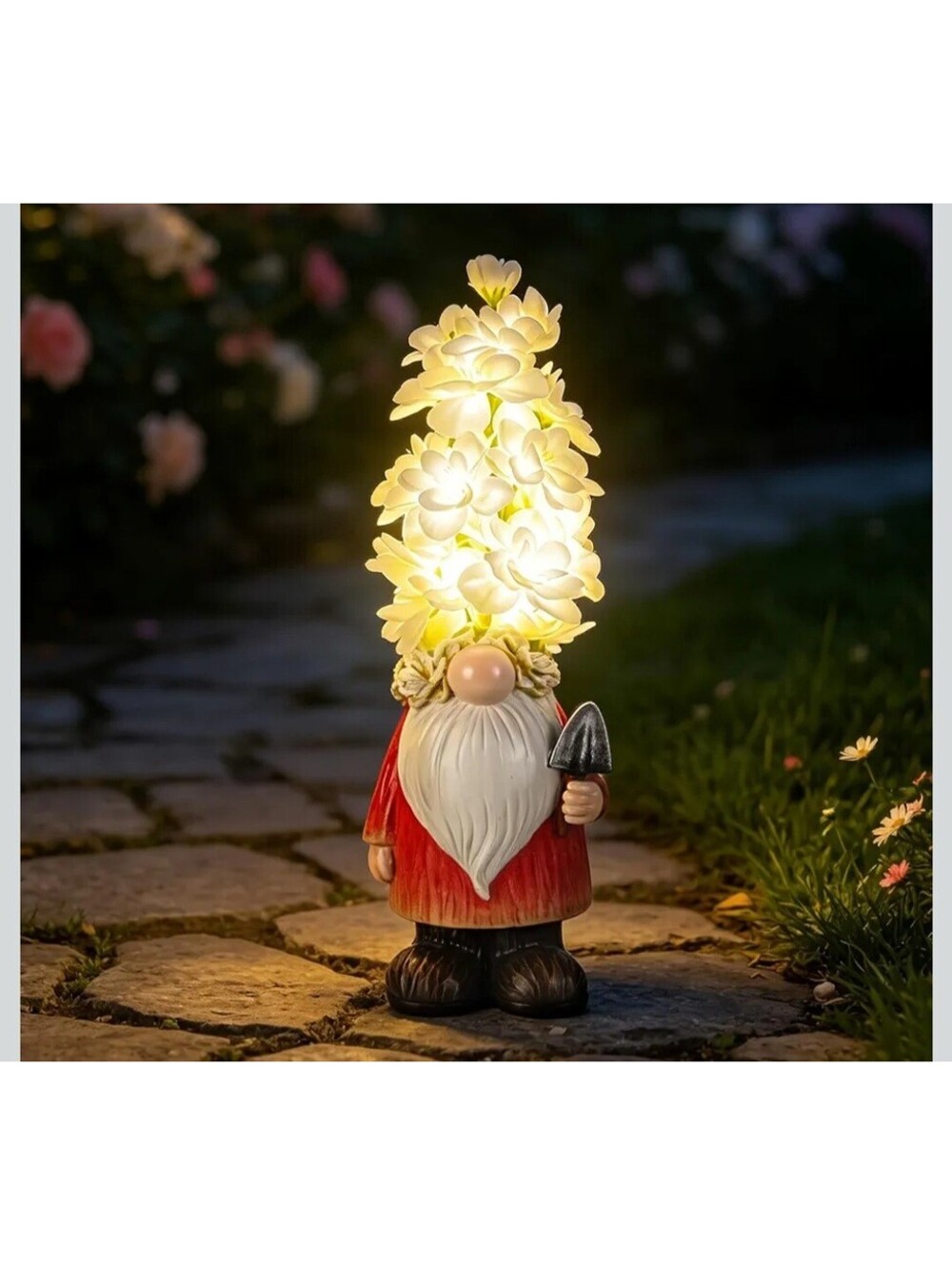 Solar Gnome with Flower Hat LED Lights Outdoor Garden Decor